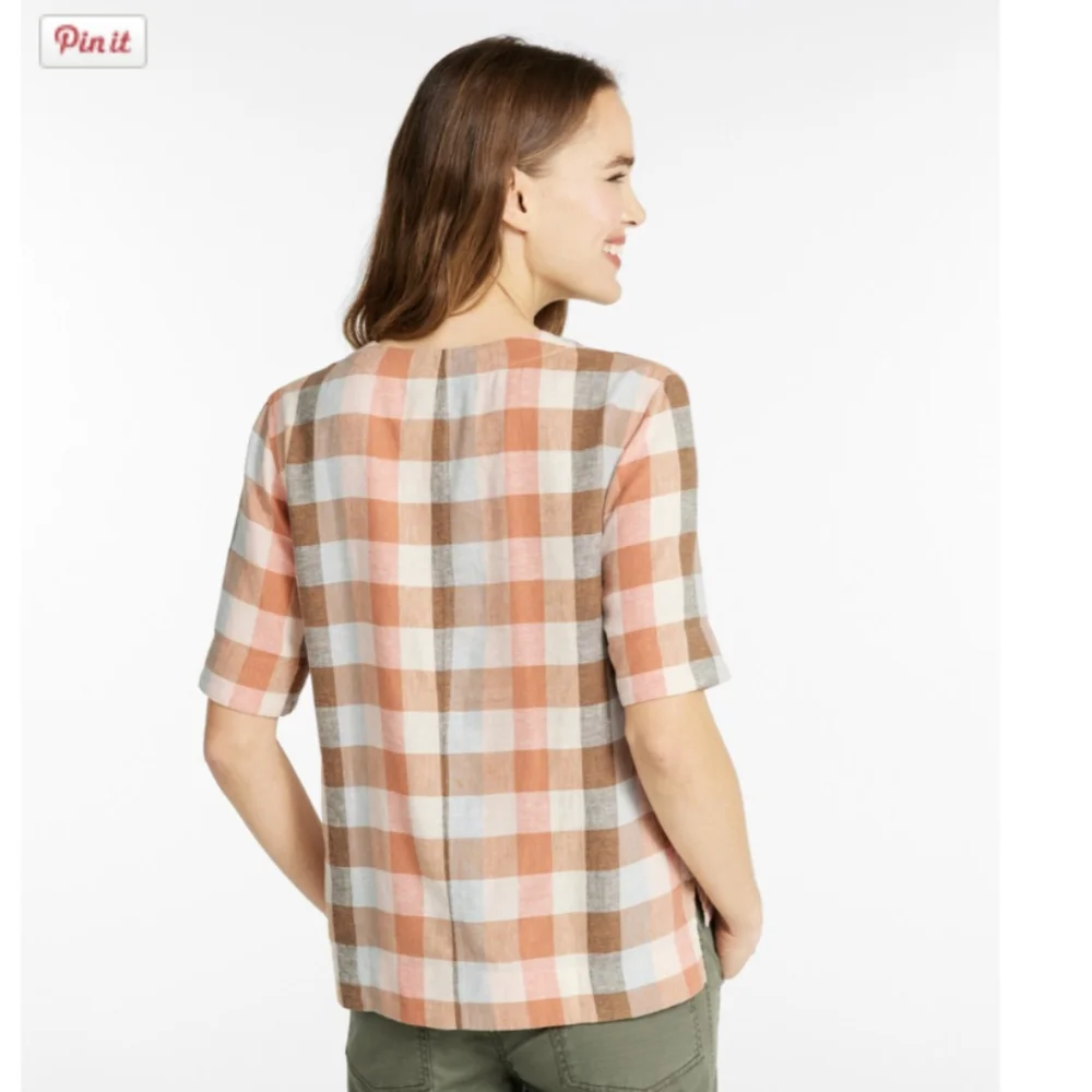 L.L. Bean Signature Medium Linen Blend Splitneck Shirt, "Beeswax" Plaid - Picture 12 of 12